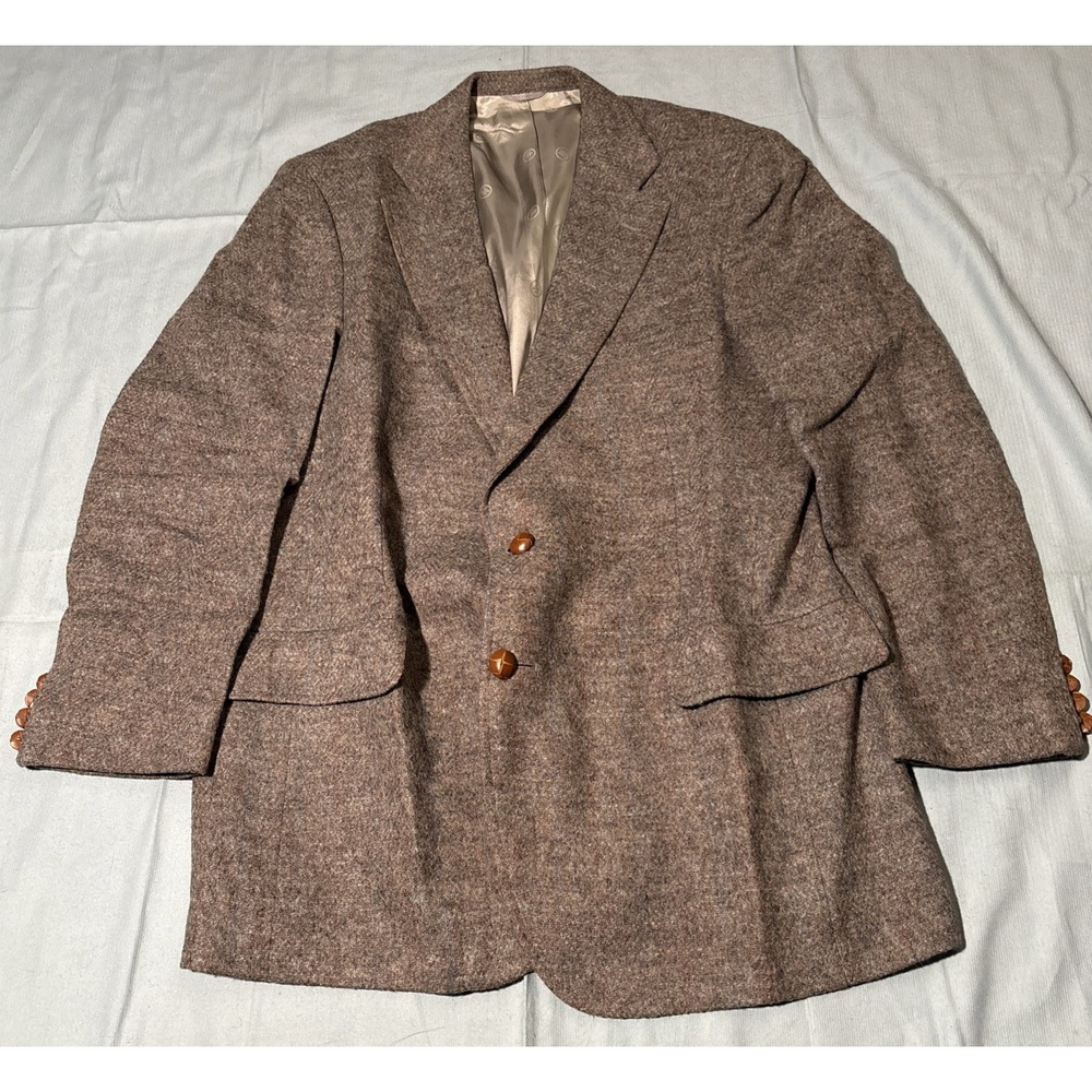 Donald Brooks Mens Brown Tweed Wool Blazer Sport Coat Scotland Woven Vintage